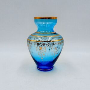 Vecchia Murano Glass Sky Blue Venetian 5 In Vase 22k Gold Chandelier Accent